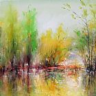 An Autumn Landscape with Cows Near a Stream Paintings - Autumn Landscape I by Ioan Popei